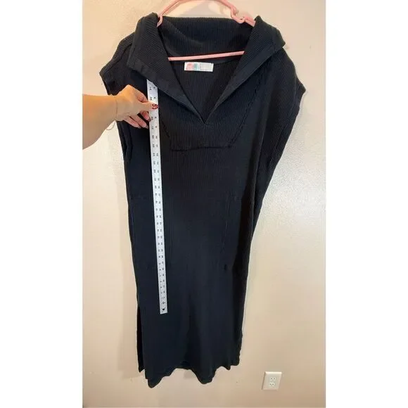 Free People Beach Black Cotton Short Sleeve Midi V-Neck Dress Women’s Small - Picture 9 of 13